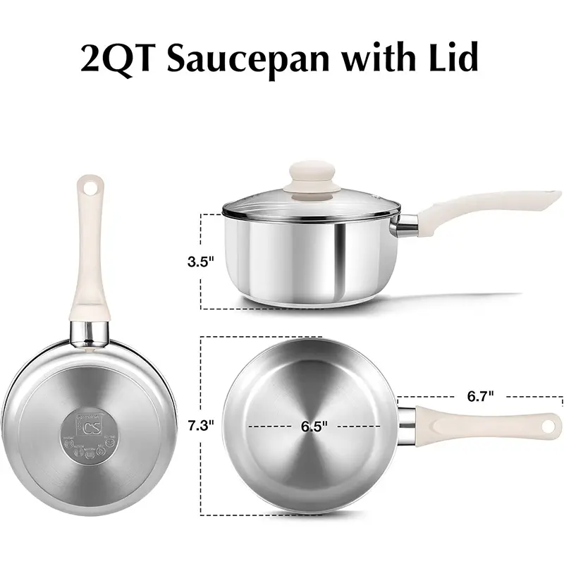 KOCH SYSTEME CS Stainless Steel Saucepan with Lid 1QT & 2QT & 3QT Milk Pot with Stay-cool Bakelite Handle Sauce Pot Induction