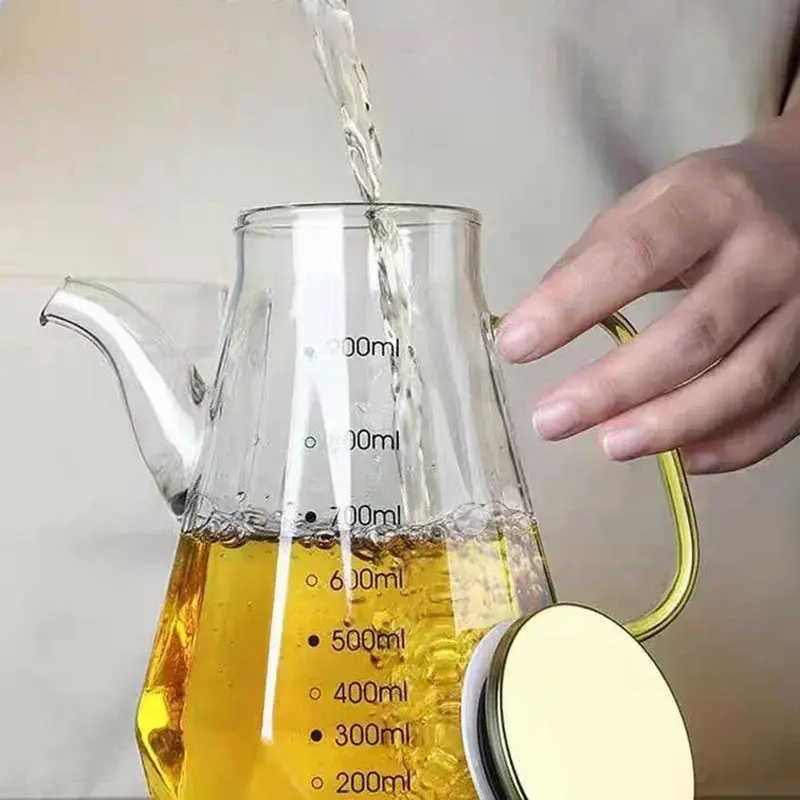 Glass Oil Pots 500/700/900ml Leak proof Diamond Oil bottle with Scale/Lid Kitchen Soy Sauce Vinegar Condiment Storage Container