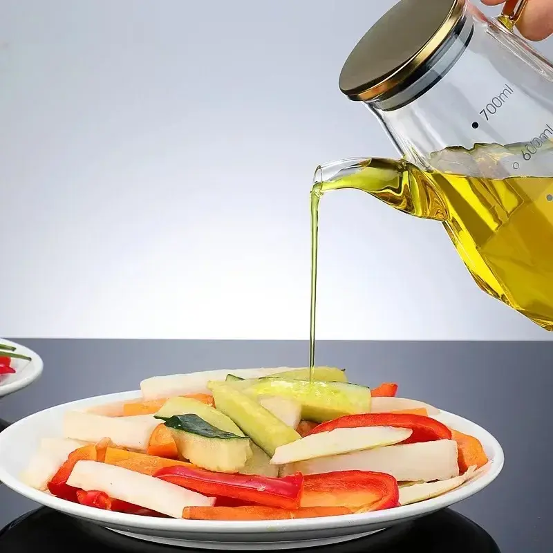 Glass Oil Pots 500/700/900ml Leak proof Diamond Oil bottle with Scale/Lid Kitchen Soy Sauce Vinegar Condiment Storage Container