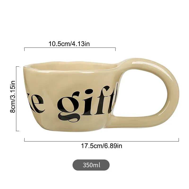 350ml Hand Pinched Irregular Coffee Cups English alphabet Pattern Ceramic Mug Large Handle Milk Oatmeal Cup Home Water Cup