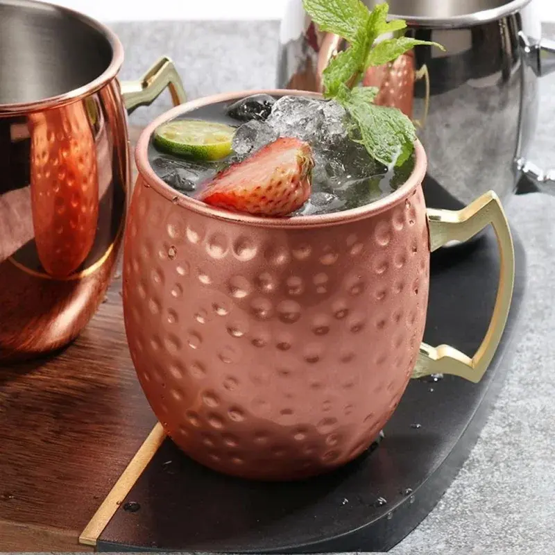 530ml Stainless Steel Cocktail Wine Cup with Handle Mule Mug Hammered Copper Plated Beer Coffee Cup Bar Drinkware Champagne Cups