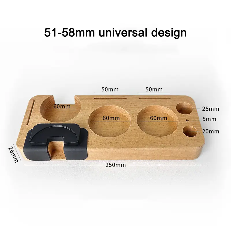 Coffee Tamper Mat Station Stand Wood Universal Portafilter Holder Coffee Distributor & Puck Screen Coffee Brush Storage base