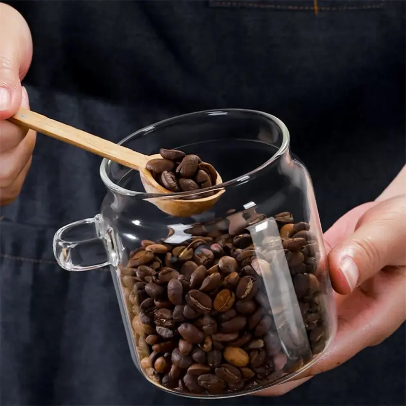 Coffee Bean Storage Jar Glass Sealed Containers Grains Jar with Wood Spoon Clear Spice Jars Kitchen Moisture-proof Storage Tank