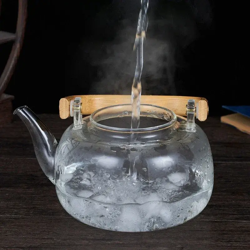 1000ml Glass Teapot Chinese Tea Ceremony Clear Teapot with Filter Wood Handle for Electric Ceramic Stove Home Office Tea Maker
