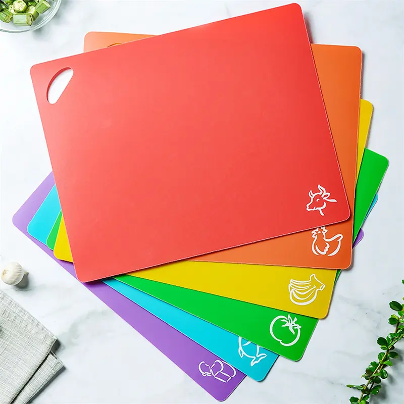 6Pcs Colorful Flexible Plastic Non-slip Chopping Block Christmas Cutting Board Cutting Mats With Food Icons Kitchen Tools