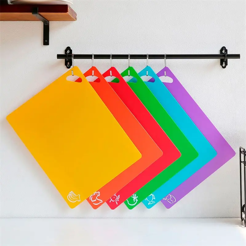 6Pcs Colorful Flexible Plastic Non-slip Chopping Block Christmas Cutting Board Cutting Mats With Food Icons Kitchen Tools