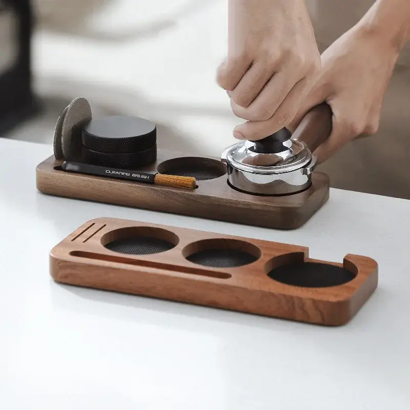 51/58mm Coffee Tamper Mat Station Stand Portafilter Holder Walnut Wood Coffee brush Filter Storage base Espresso Accessories