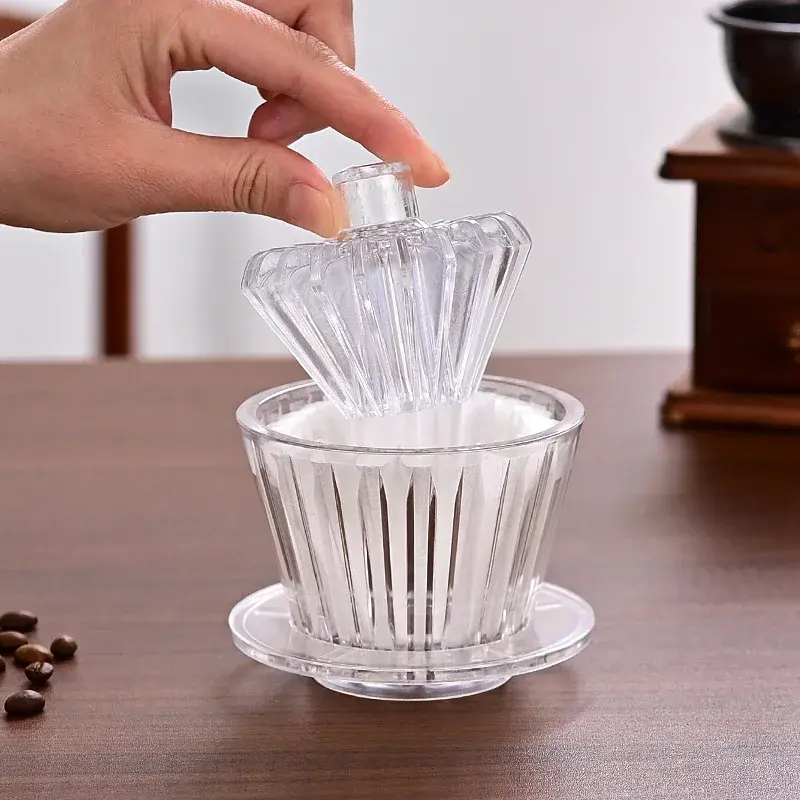 Basket Coffee Dripper Crystal Eye Pour Over Coffee Filter 1-2 People Acrylic Coffee Filter Cup Filter Papers Press Flat Bottom