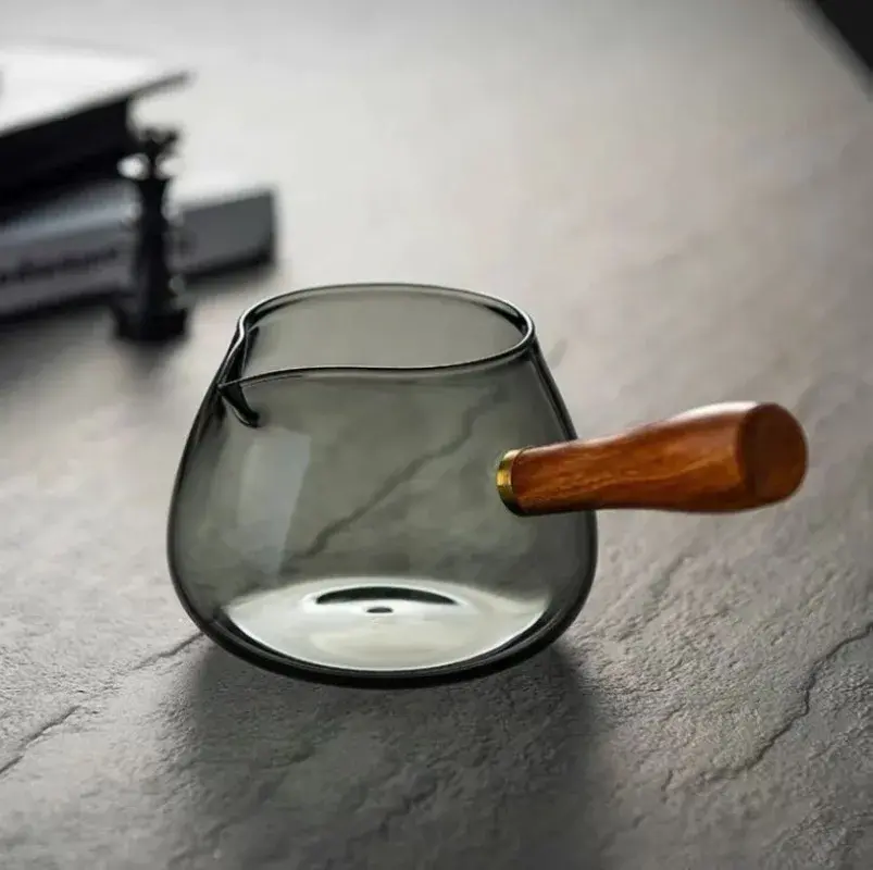 350ML Glass Tea Dispenser Creative Fair Cup Eagle Mouth Side Wood Handle Heat-resistant Kung Fu Tea Cup Transparent Teapot