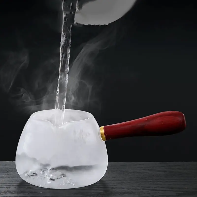 350ML Glass Tea Dispenser Creative Fair Cup Eagle Mouth Side Wood Handle Heat-resistant Kung Fu Tea Cup Transparent Teapot