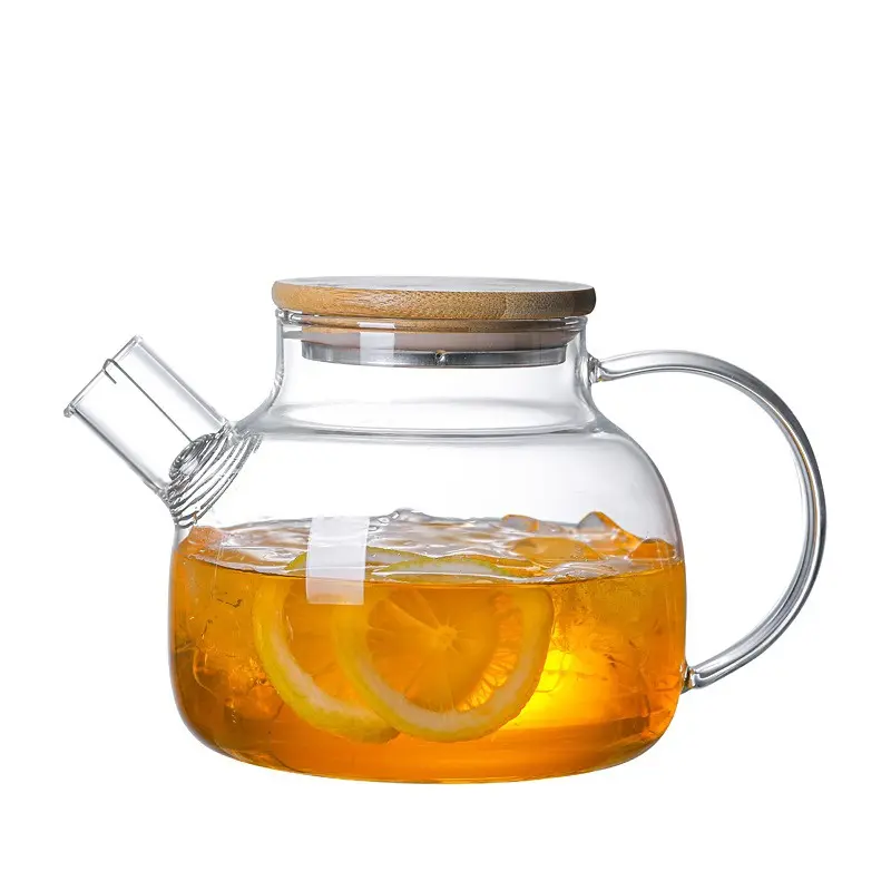 1/1.8L Transparent Glass Teapot with Bamboo Lid Heat-Resistant Glass Pitcher Thickened Glass Flower Tea pot Puer Kettle Office