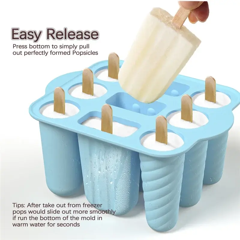 Silicone Popsicle Molds 9 Cavity Easy-Release Ice Cream Mold With Wooden Sticks Ice Pop Molds Homemade For home Ice Maker