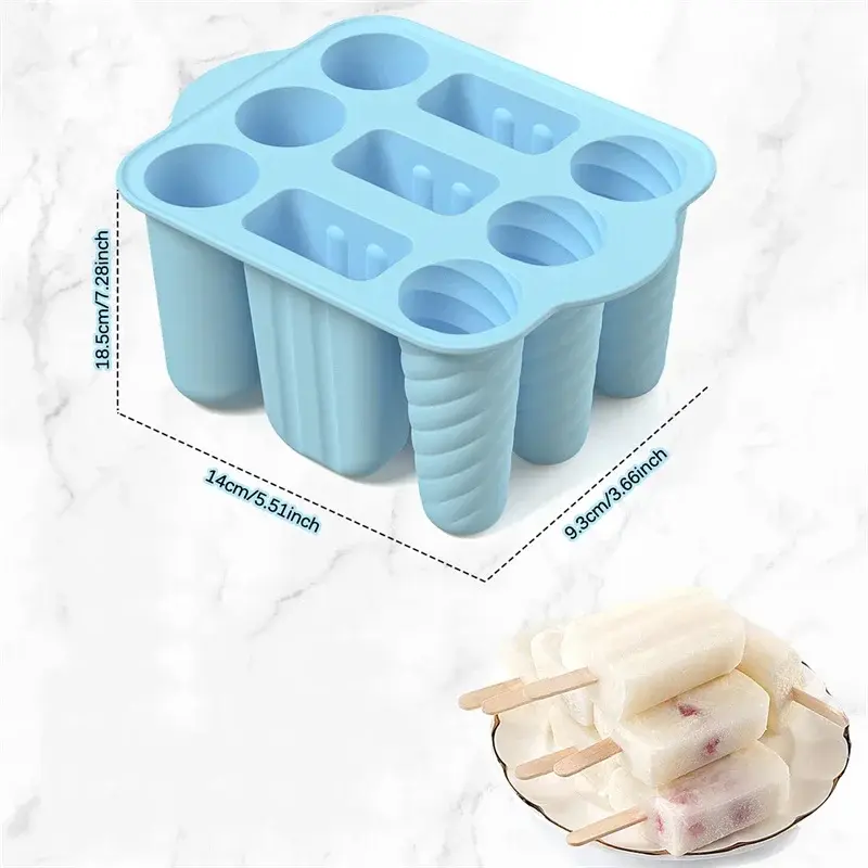 Silicone Popsicle Molds 9 Cavity Easy-Release Ice Cream Mold With Wooden Sticks Ice Pop Molds Homemade For home Ice Maker