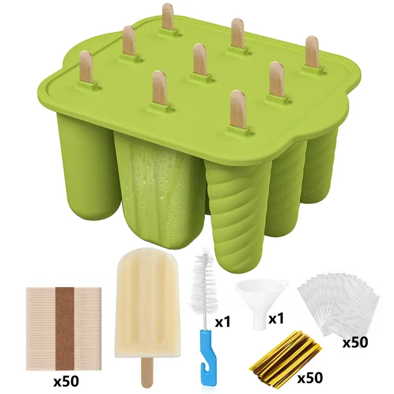 Silicone Popsicle Molds 9 Cavity Easy-Release Ice Cream Mold With Wooden Sticks Ice Pop Molds Homemade For home Ice Maker