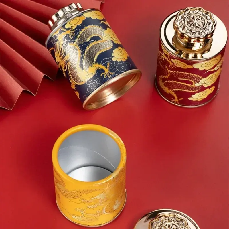 Chinese Dragon Empty Tea Can Household Mini Green Black Tea Sealed Can Portable Tea Packaging Box Paper Storage jars As Souvenir
