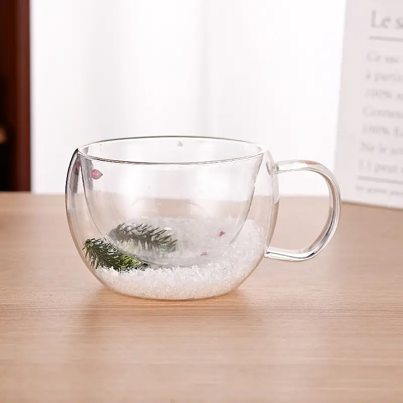 200/350ML Double Wall Clear Glass Cup Christmas Theme Snow scene Glass Coffee Cup Heat Resistant Milk Water Cup Christmas Gift