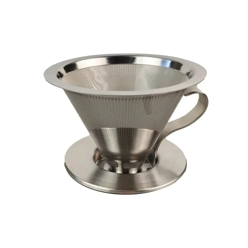Stainless Steel Coffee Dripper Reusable Coffee Filters Holder with Base and Handle Coffee Tea Strainer Barista Making Tools