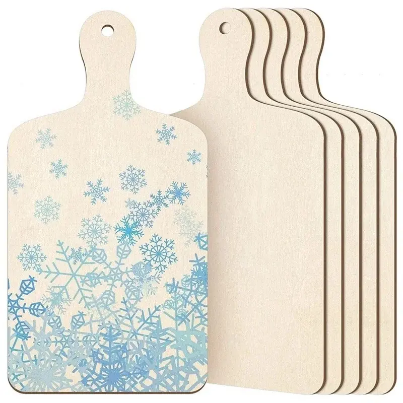 3/6Pcs Christmas Decoration Wood Toys Graffiti Chopping Board DIY Children Graffiti painting Craft Mini Boards Wooden Blank Tray