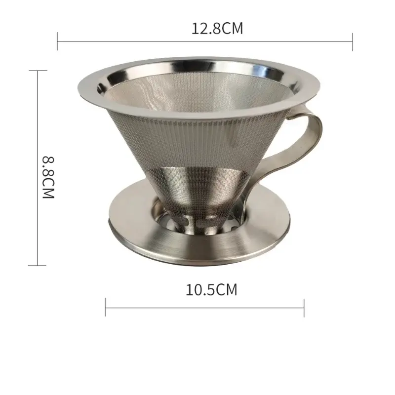 Stainless Steel Coffee Dripper Reusable Coffee Filters Holder with Base and Handle Coffee Tea Strainer Barista Making Tools