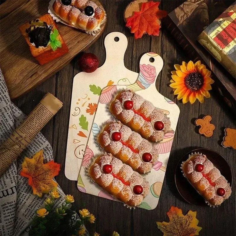 3/6Pcs Christmas Decoration Wood Toys Graffiti Chopping Board DIY Children Graffiti painting Craft Mini Boards Wooden Blank Tray