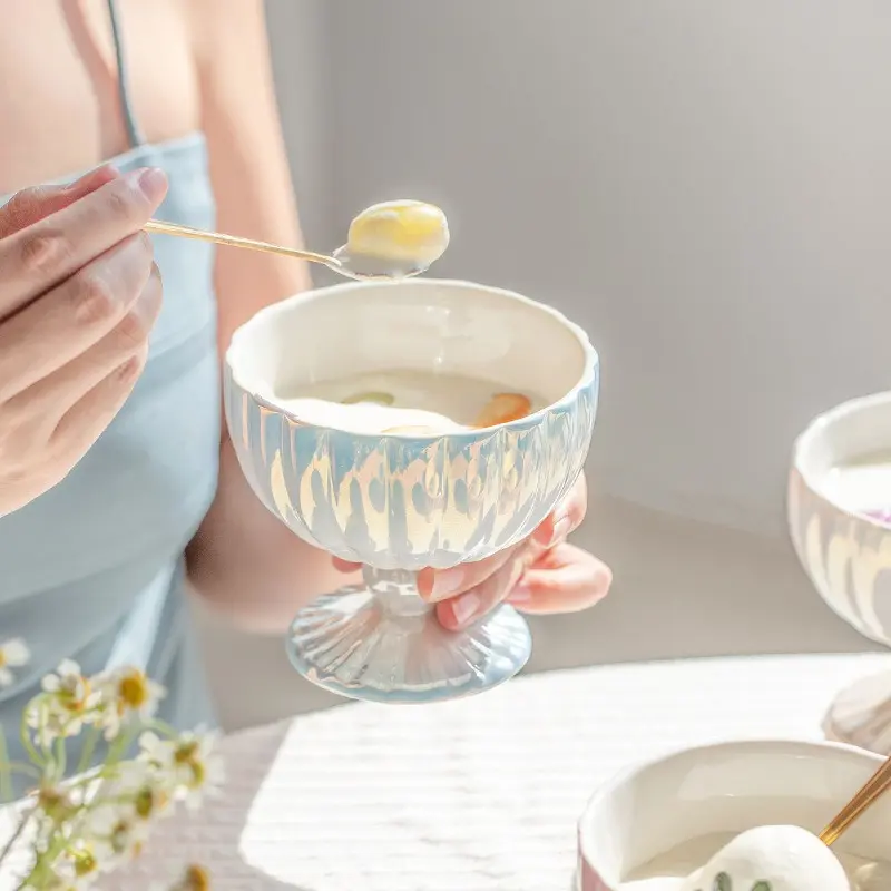 Gradient Ice Cream Cup Ceramic Dessert Yogurt Cup Summer Cold drinks INS Style Gloss Goblet Fruit Dish Snack Dessert Bowl Milk
