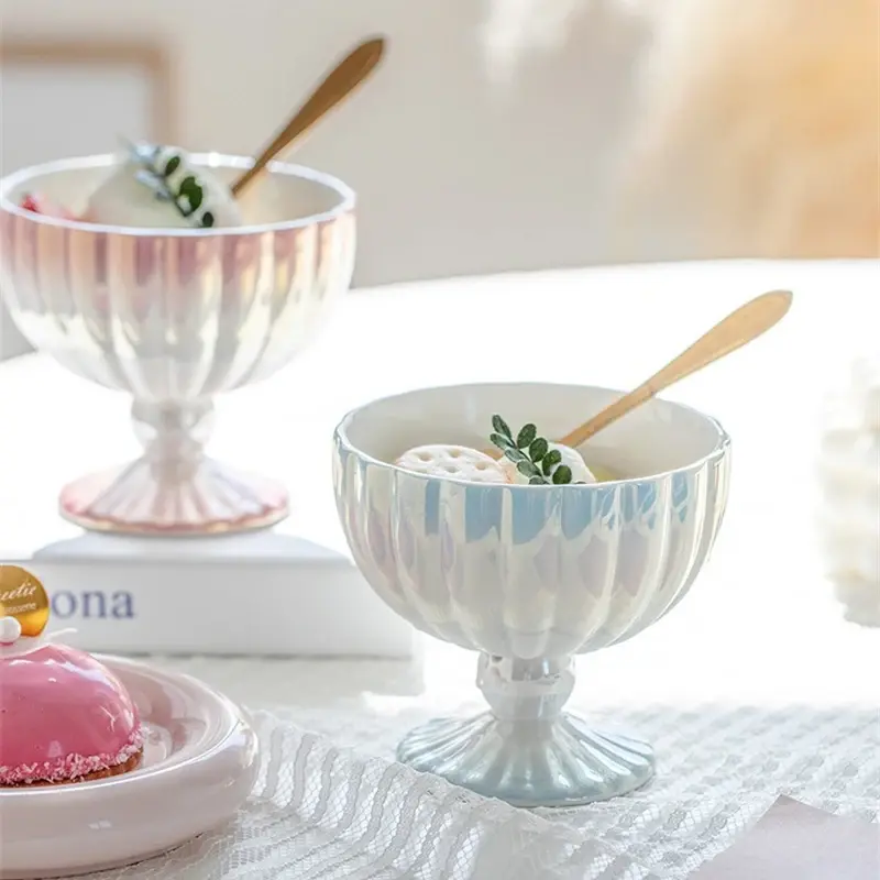 Gradient Ice Cream Cup Ceramic Dessert Yogurt Cup Summer Cold drinks INS Style Gloss Goblet Fruit Dish Snack Dessert Bowl Milk