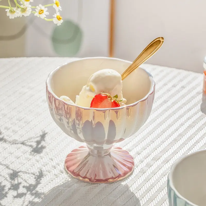 Gradient Ice Cream Cup Ceramic Dessert Yogurt Cup Summer Cold drinks INS Style Gloss Goblet Fruit Dish Snack Dessert Bowl Milk