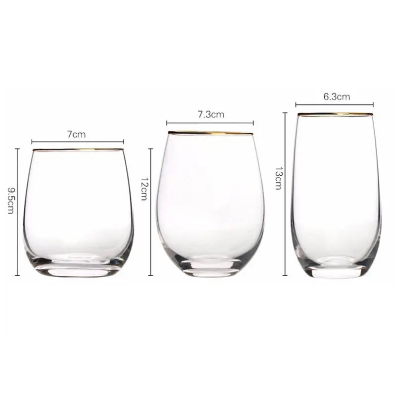 340/375/535ml Egg-shaped Glass Cup Water Cup Whiskey Glass Scotch Glasses with Gold Rim Breakfast Milk Juice Cup Bar Supplies