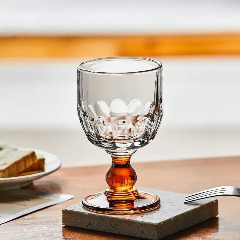 200ml Retro Crystal Glass Pearl Wine Glass Goblet Cocktail Whiskey Cup Home Cold Drink Juice Transparent Cup Holiday Gift