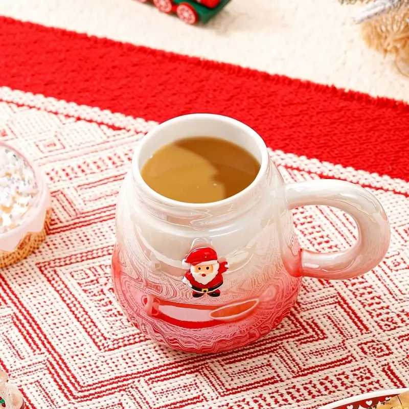 Santa Claus Tree Ceramic Cup Christmas Mugs with Snowball landscape Lid Creative Xmas Gift Holiday Office Home Milk Coffee Cup