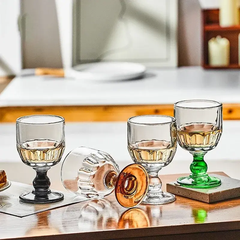 200ml Retro Crystal Glass Pearl Wine Glass Goblet Cocktail Whiskey Cup Home Cold Drink Juice Transparent Cup Holiday Gift
