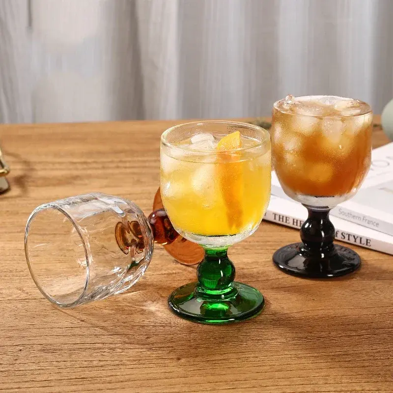 200ml Retro Crystal Glass Pearl Wine Glass Goblet Cocktail Whiskey Cup Home Cold Drink Juice Transparent Cup Holiday Gift