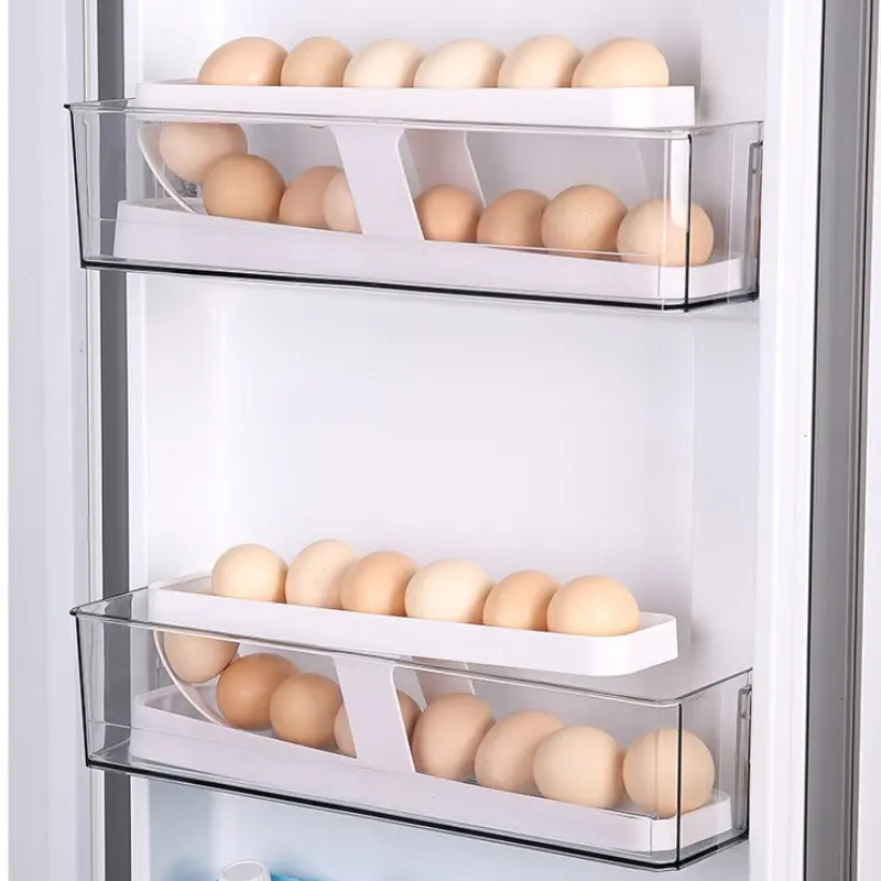 Double Layer Rolling Egg Dispenser Home Refrigerator Large Capacity Egg Storage Box Automatic Scrolling Egg Holder Kitchen Tools