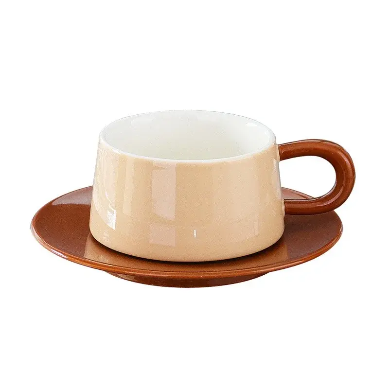 250ml Creative Contrasting colors Ceramic Coffee Cup with Saucer & Spoon Exquisite Retro Afternoon tea cup milk cup Espresso Mug