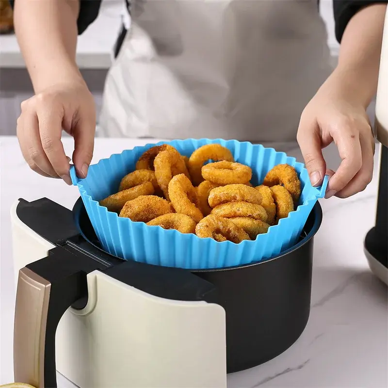 Silicone Basket Pot Tray Air Fryer Baking Tray Circular Air Fryer Liners Food Grade Non Stick Air Fryer Basket Reusable Oven Mat