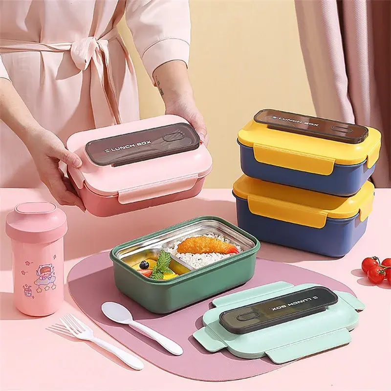 1200ML/1500ML Portable Lunch Box For Kids With Fork & Spoon Outing Camping Picnic Box Leakproof Bento Box Food Storage Container