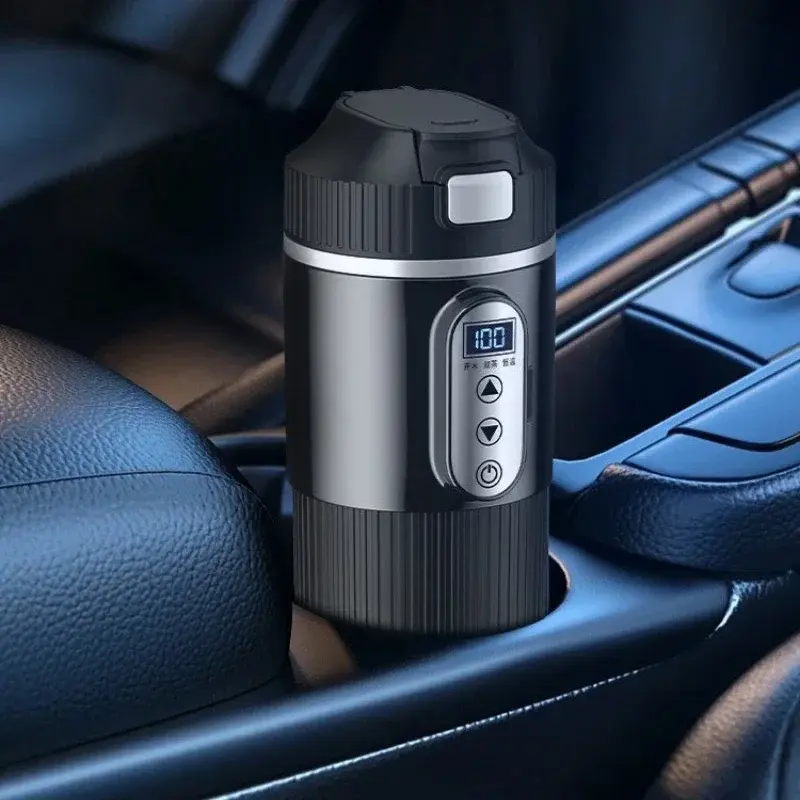 500ml Car Heating Cup Digital LCD Display Stainless Steel Electric Kettle Portable 12/24V Thermos Cup Travel Car Heating Kettle