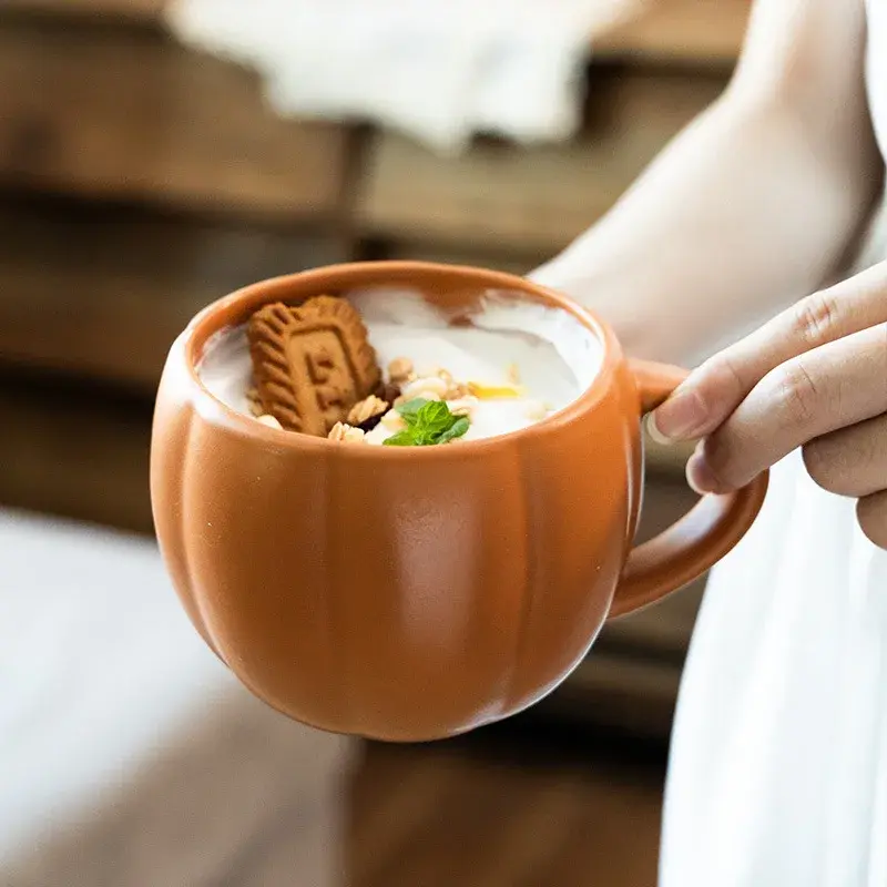 450ml Halloween Pumpkin Cup Retro Ceramic Mug Enamel Handle Cups Office Milk Coffee Mug Household Drinking Mug Halloween Decor