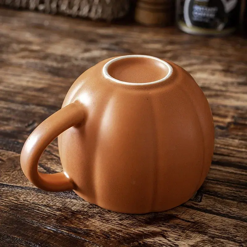 450ml Halloween Pumpkin Cup Retro Ceramic Mug Enamel Handle Cups Office Milk Coffee Mug Household Drinking Mug Halloween Decor