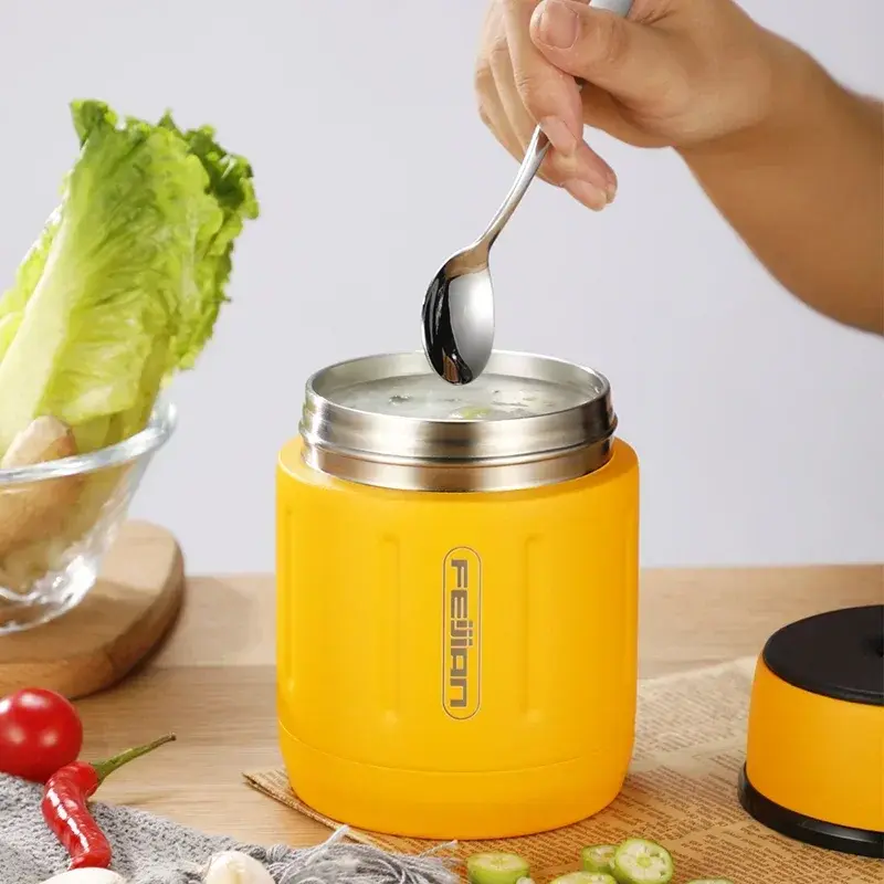 500ml Food Thermos Vacuum Lunch Box Stainless Steel Soup Cup with Spoon Portable Breakfast Cup Camping Food Jar Kids Lunch Box