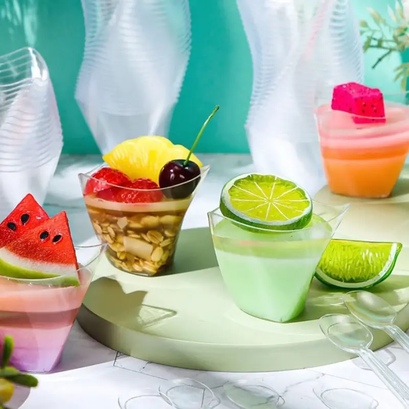 20/40PCS Plastic Dessert Cup with Spoon Pudding Cup Dessert Cake Cup 130ml Appetizer Jelly Yogurt Mousse Dessert Baking Cup