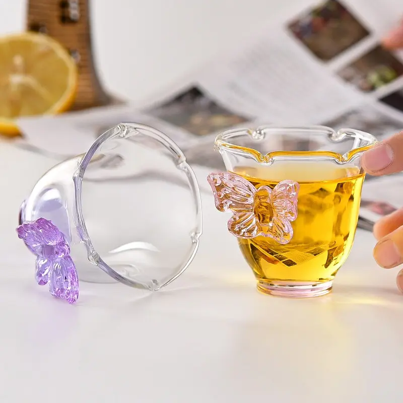 80ml Glass Cups Butterfly Design Clear Heat-resistant High Borosilicate Glass Creative Tea Cups Wine Cups Coffee Mug Drinkware