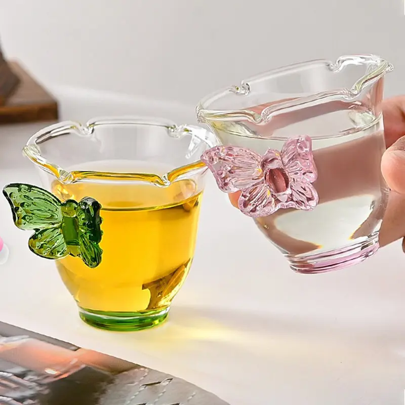 80ml Glass Cups Butterfly Design Clear Heat-resistant High Borosilicate Glass Creative Tea Cups Wine Cups Coffee Mug Drinkware