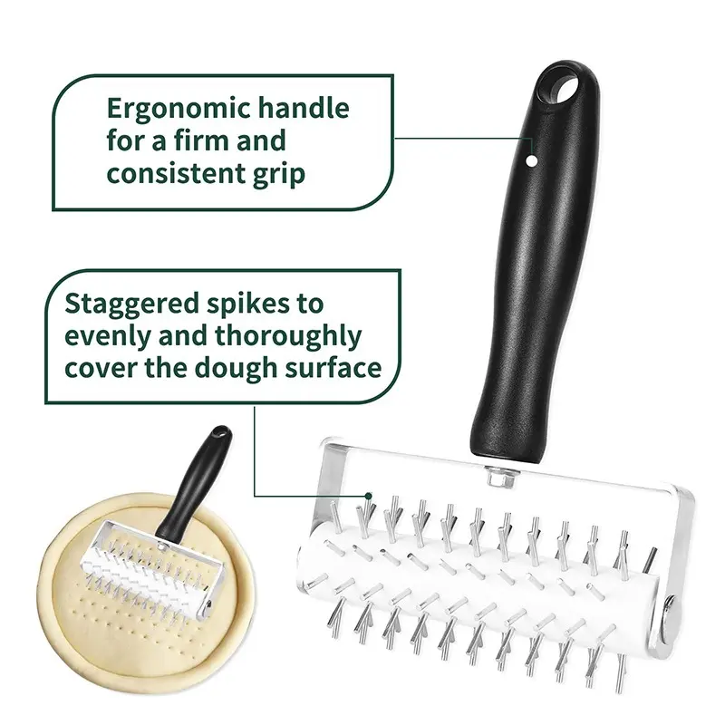 304 Stainless Steel Pizza Dough Roller Docker PP Handle Handmade Pizza Roller Pin Wheel Hole Puncher for Pie Bread Baking Tools