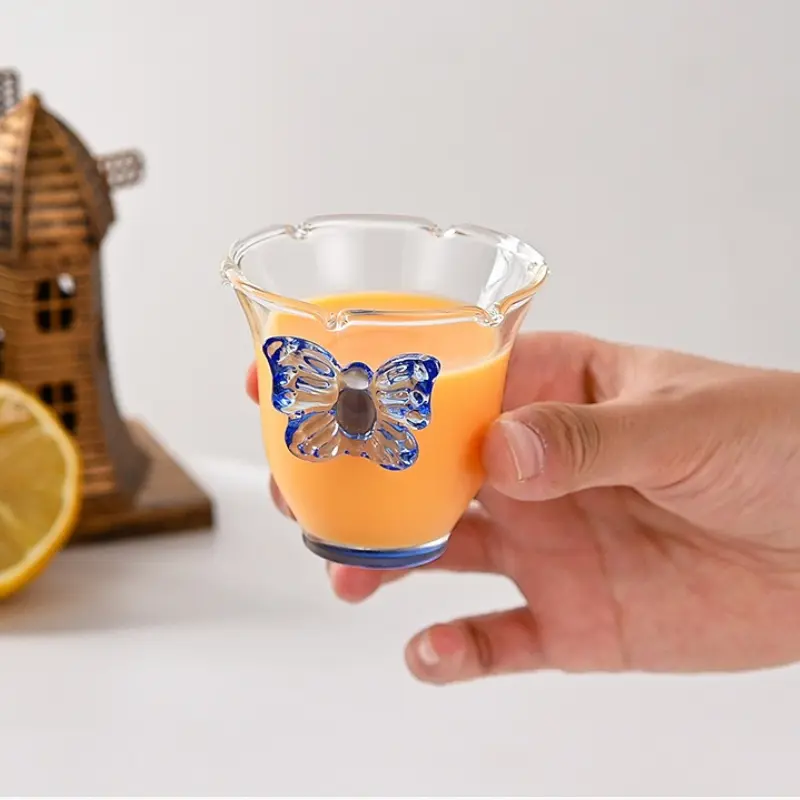 80ml Glass Cups Butterfly Design Clear Heat-resistant High Borosilicate Glass Creative Tea Cups Wine Cups Coffee Mug Drinkware