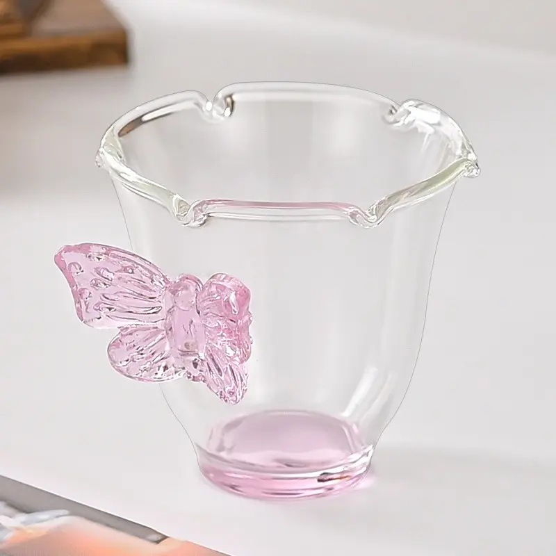 80ml Glass Cups Butterfly Design Clear Heat-resistant High Borosilicate Glass Creative Tea Cups Wine Cups Coffee Mug Drinkware