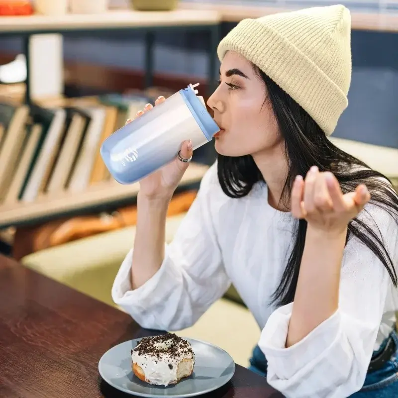 450ml Straw Coffee Cup Stainless Steel Thermos Mug Gradient Leak-Proof Thermos Bottle Portable Travel Vacuum Flask Insulated Cup