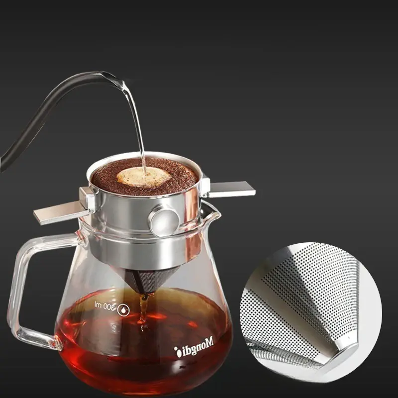 Stainless Steel Coffee Filter Cup Reusable Cone Coffee Filter Pour Over Coffee Maker Folding Filter Cup for Drip Espresso & Tea