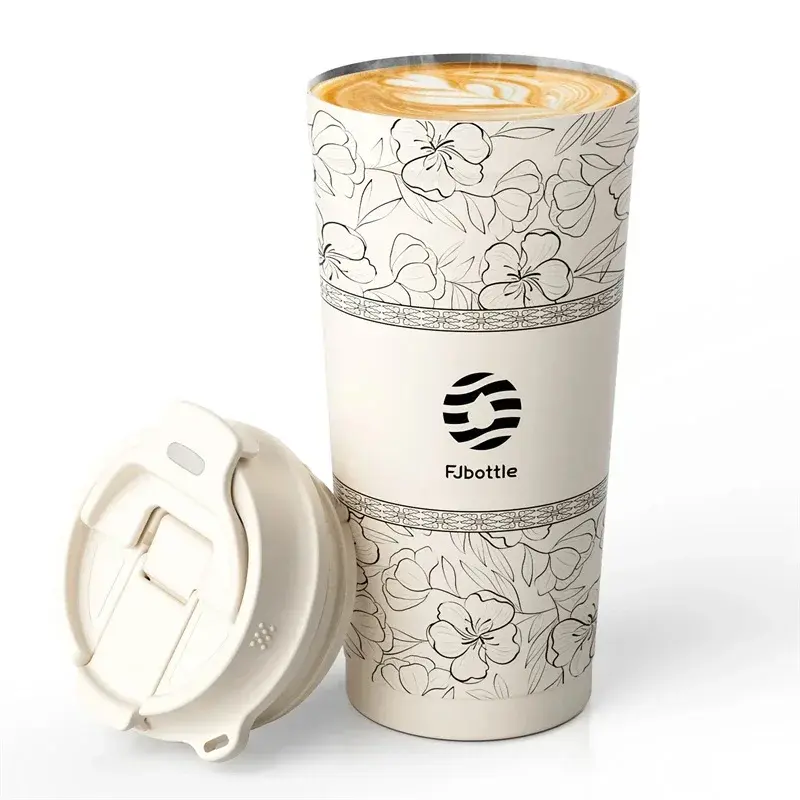 500ml Stainless Steel Vacuum Flask Flower Coffee Mug Straw & Direct Drinking Double Wall Insulated Tumbler Portable Thermal Mug