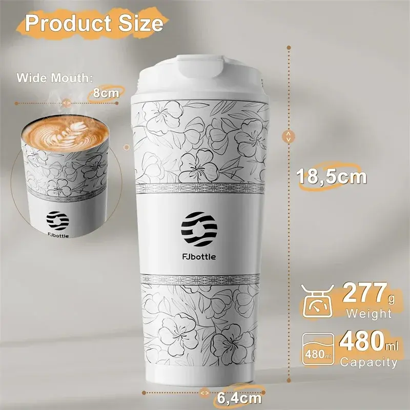 500ml Stainless Steel Vacuum Flask Flower Coffee Mug Straw & Direct Drinking Double Wall Insulated Tumbler Portable Thermal Mug
